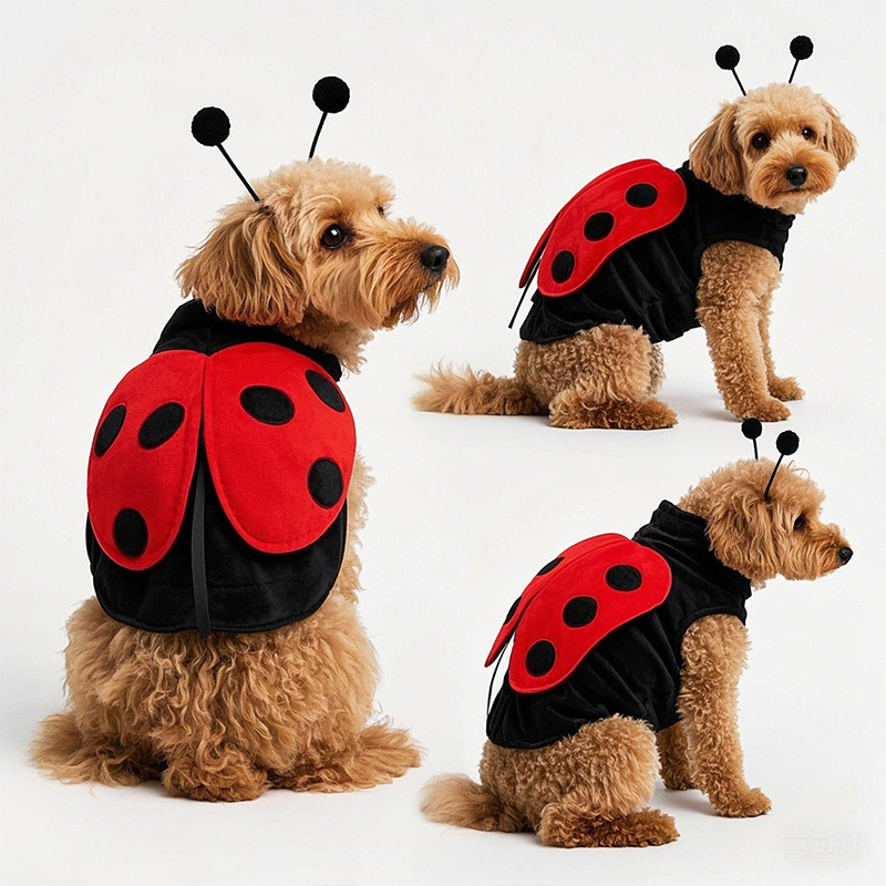 Ladybug Dog Costume Pet Halloween Outfit with Wings and Antennae
